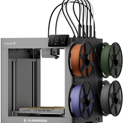 FlashForge Creator 5 multicolor 3D-printer met vier toolheads en vier filamentspoelen