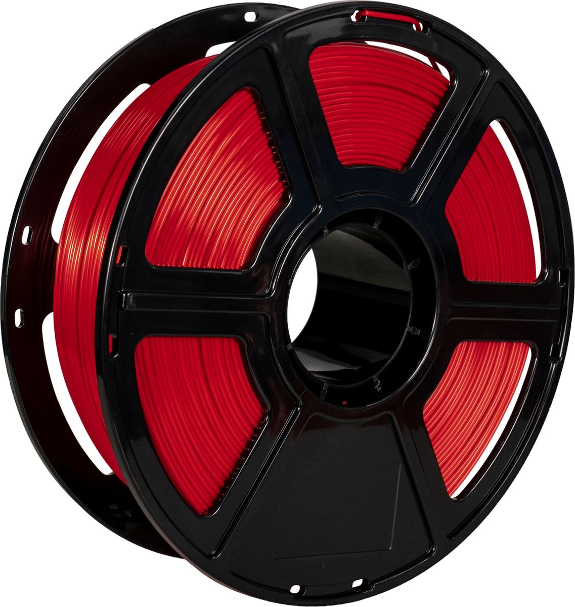 Rood FlashForge PLA-filament op spoel, van voren met spoelnaaf