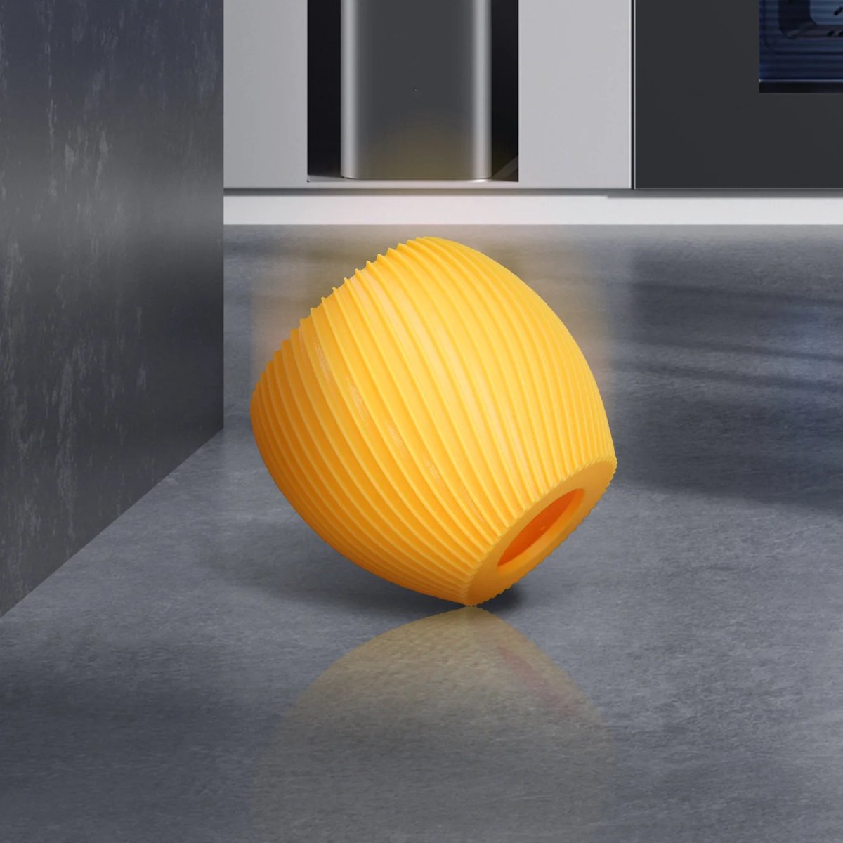 Gele geribbelde PETG-print op een betonnen vloer