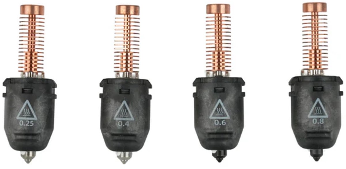 Set van vier FlashForge snelwissel-nozzles voor de Adventurer 5M: 0,25, 0,4, 0,6 en 0,8 mm