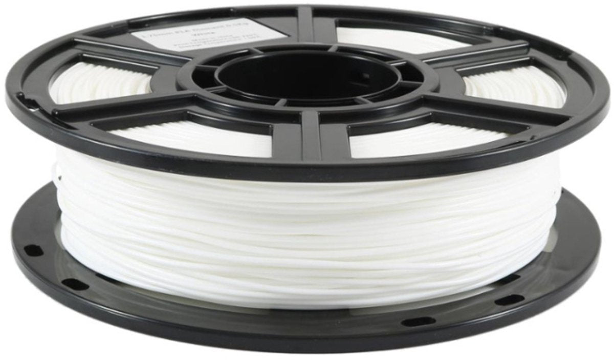 Spoel met wit PLA-filament van 500 gram, liggend van opzij