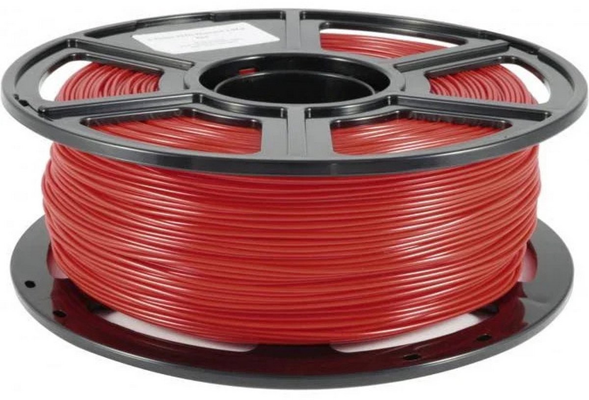 Rood FlashForge Basic PETG-filament op spoel, liggend met label