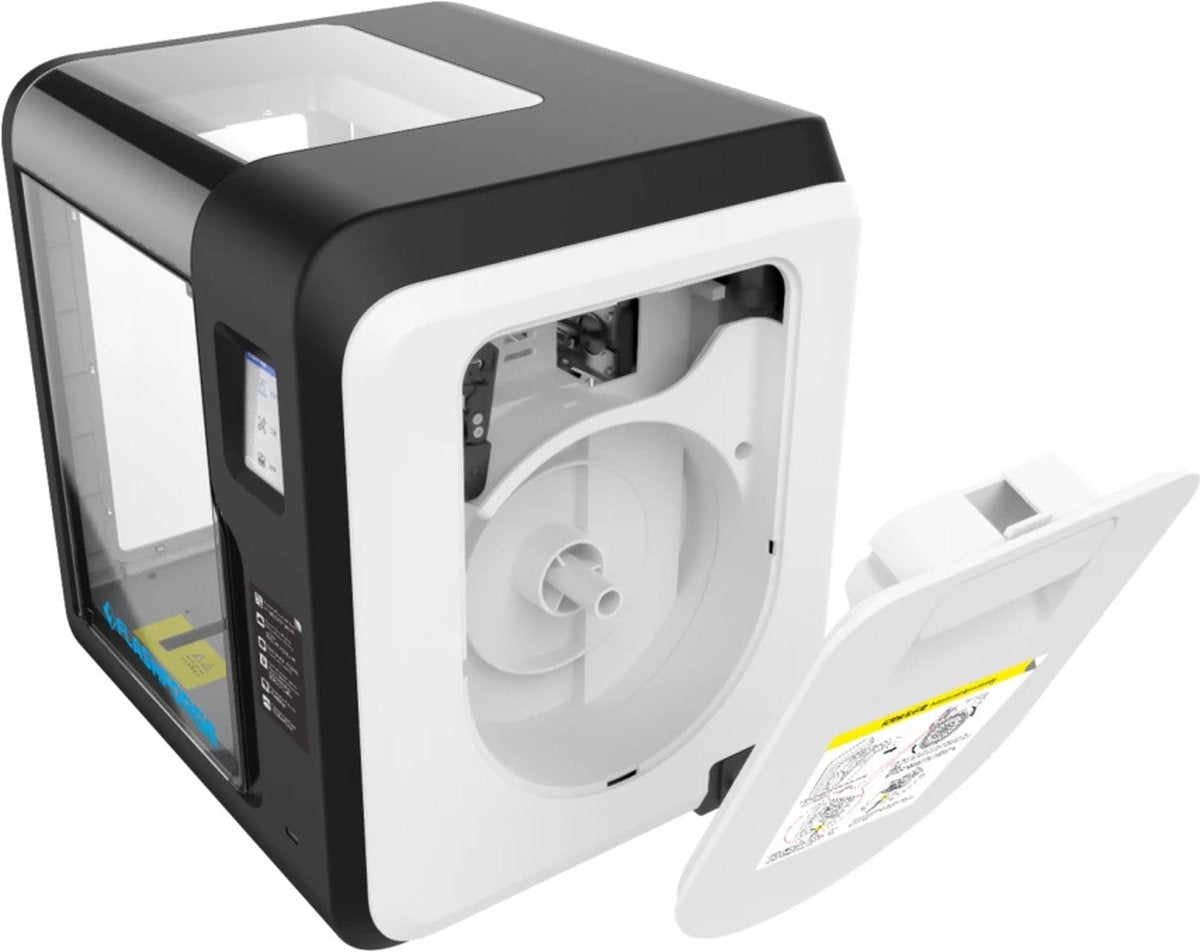 FlashForge Adventurer 3 met geopend filamentvak en spoelhouder aan de zijkant