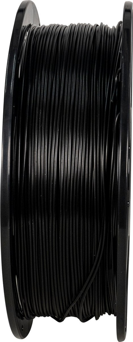 Zwart FlashForge PLA-filament op spoel, gezien van de zijkant