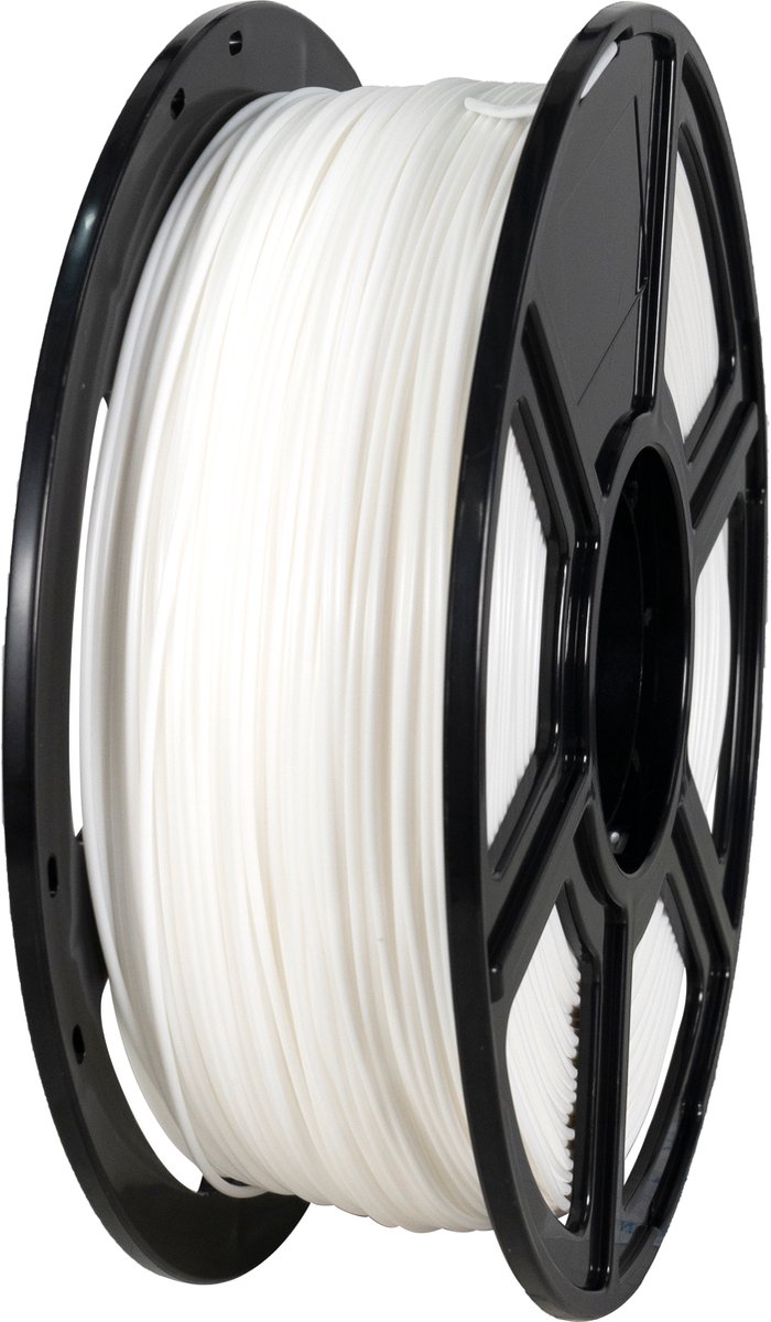 Wit FlashForge PLA-filament op spoel, gezien van de zijkant