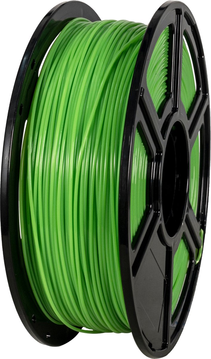 Groen FlashForge PLA-filament op spoel, schuin van rechts