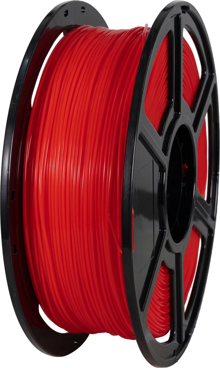 Rood FlashForge PLA-filament op spoel, schuin van rechts