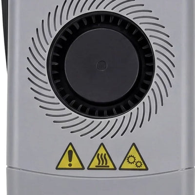FlashForge extruder voor de Adventurer 5X, vooraanzicht van de grijze behuizing met ventilator