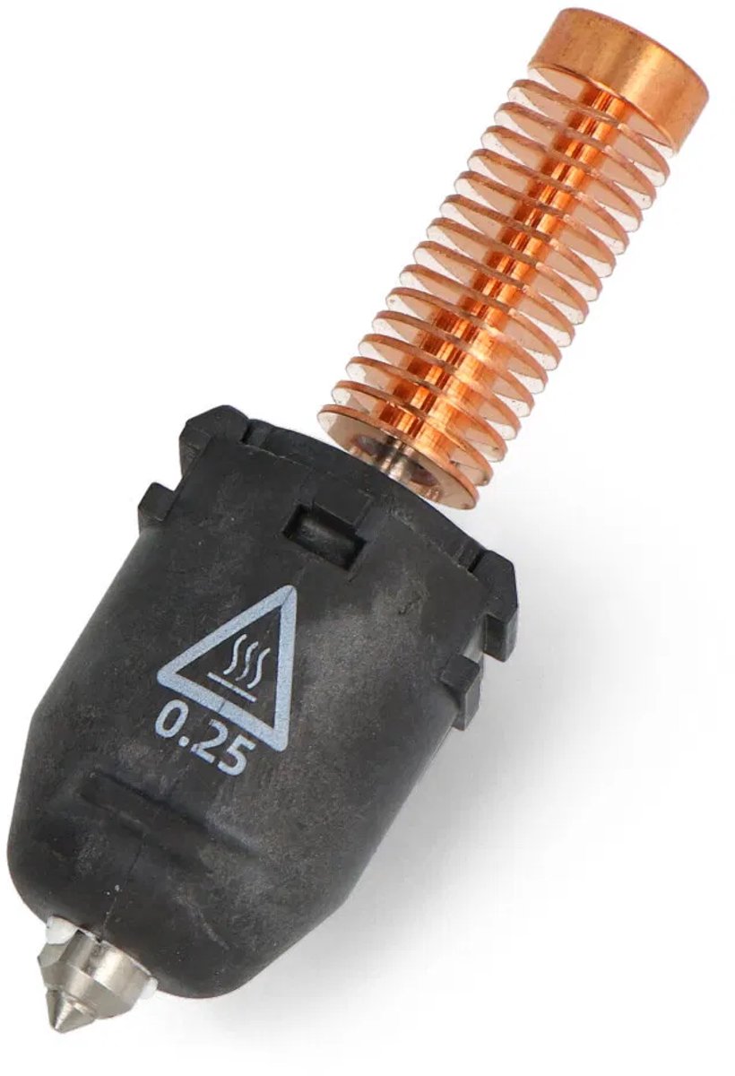 0,25 mm snelwissel-nozzle voor de Adventurer 5M, schuin met zichtbare maatmarkering