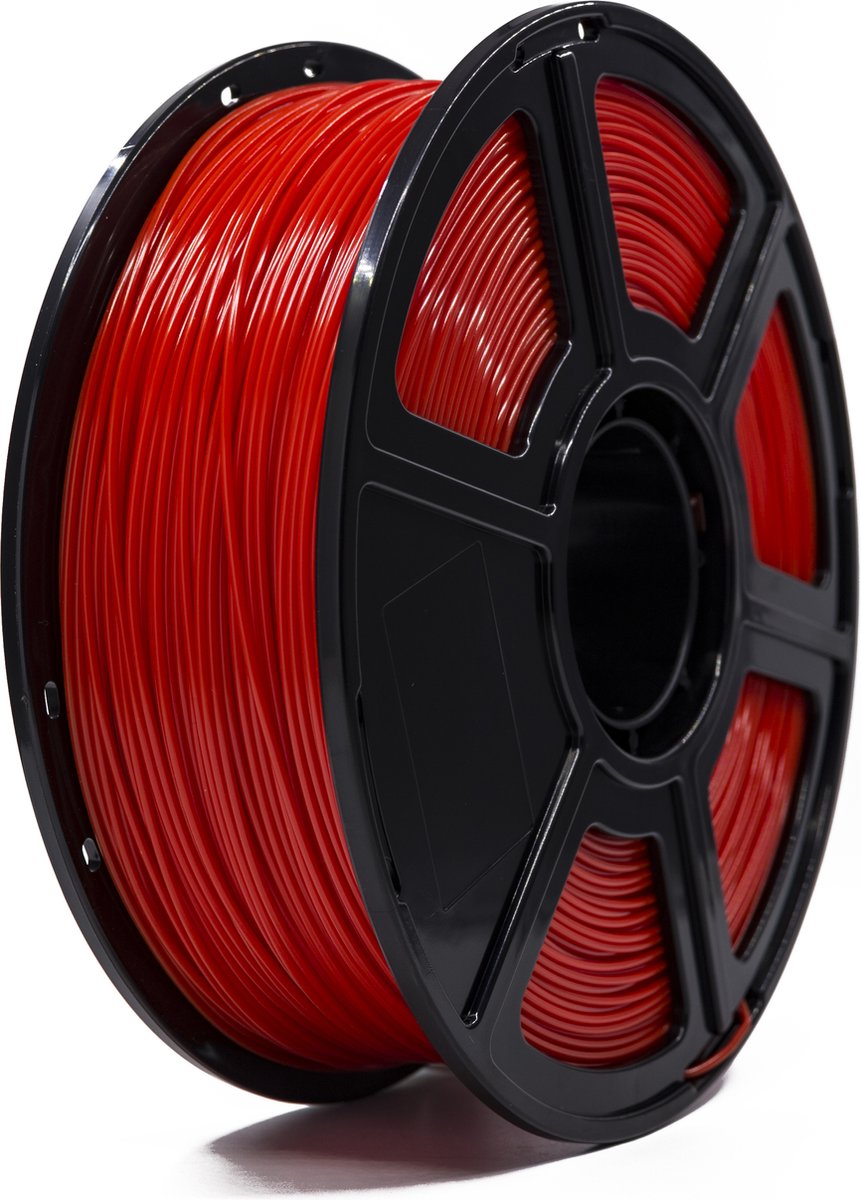 Rood FlashForge PLA-filament op spoel, schuin van links