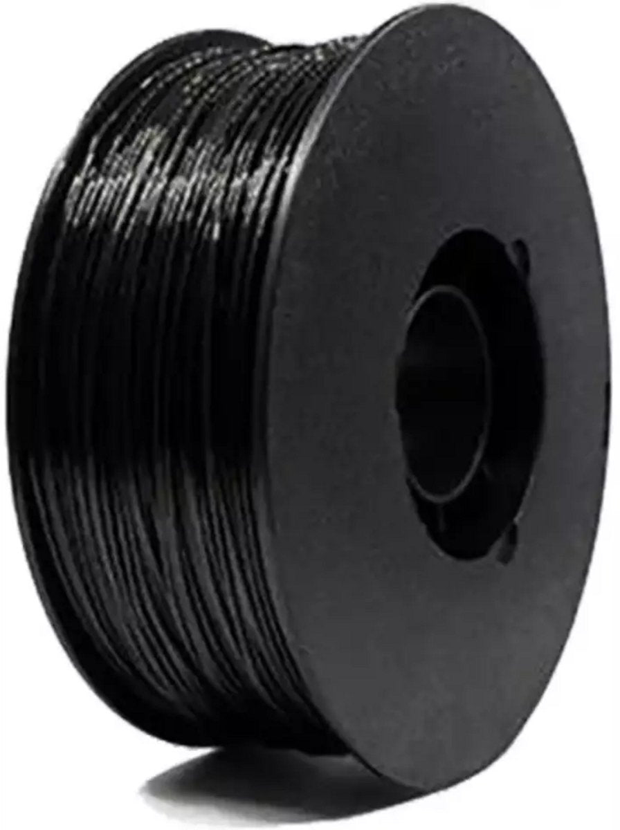 Zwart PETG-filament op een spoel met gesloten zijkant