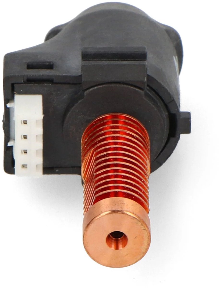 Bovenkant van de 0,25 mm nozzle met koperen koelvinnen en aansluitconnector