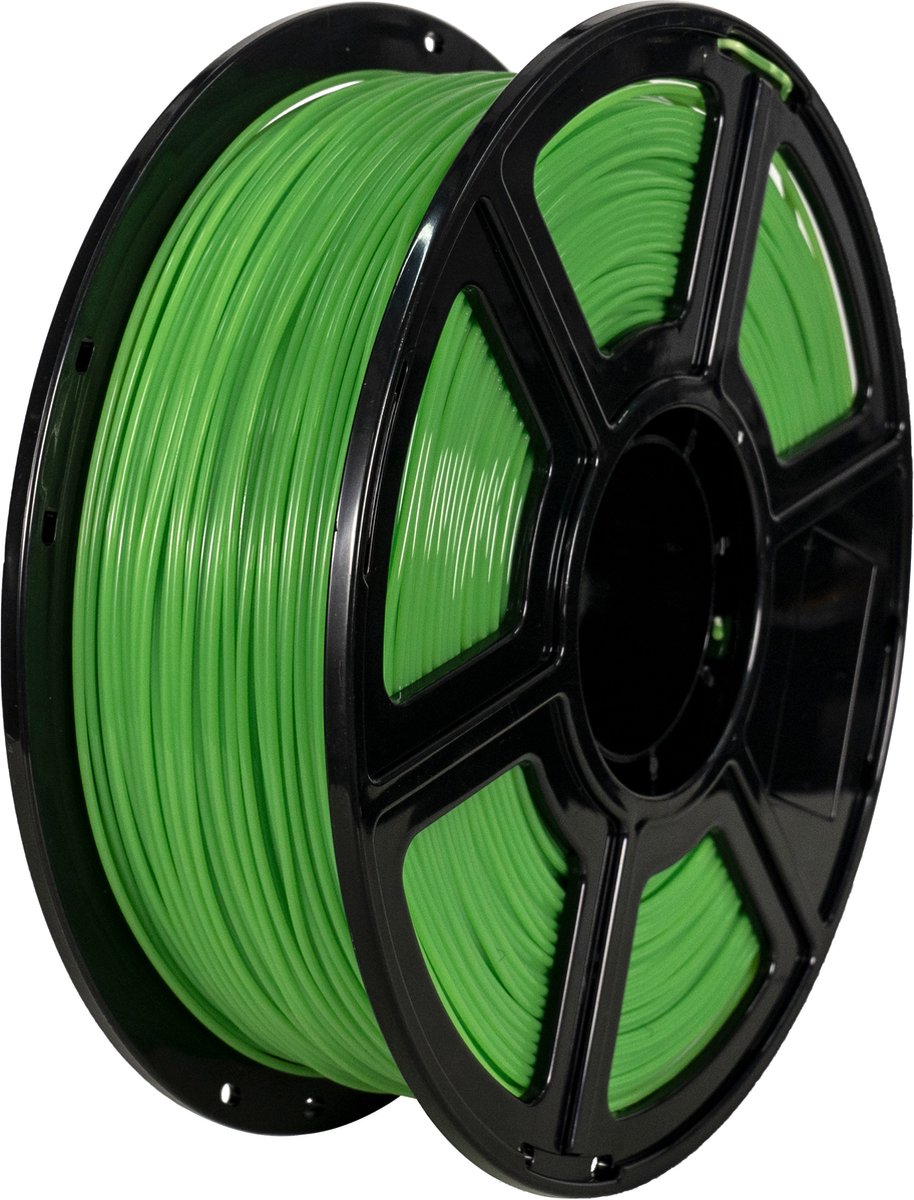 Groen FlashForge PLA-filament op spoel, schuin van links