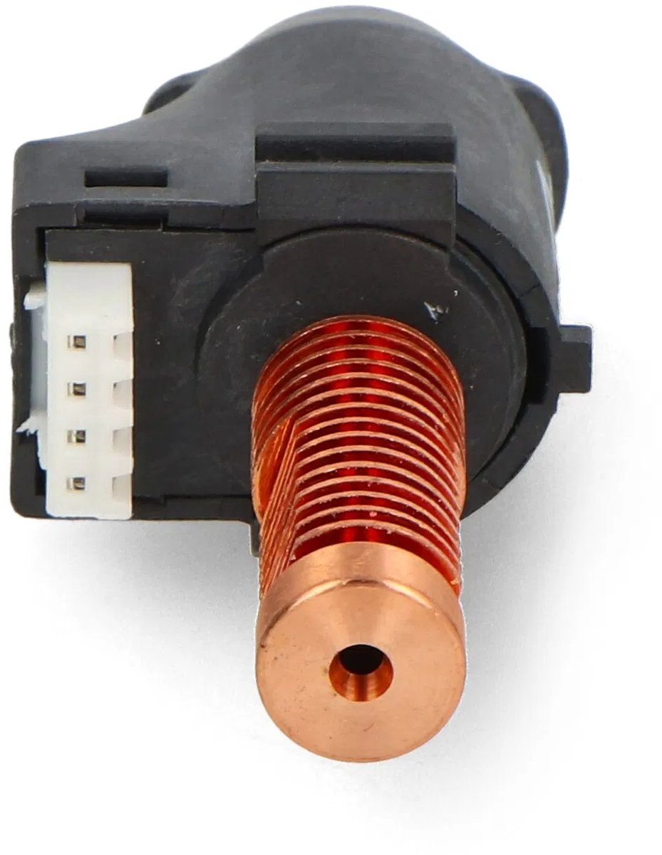 Bovenkant van de 0,4 mm nozzle met koperen koelvinnen en aansluitconnector