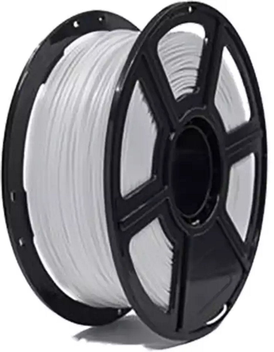 Wit FlashForge Basic PETG-filament op zwarte spoel, schuin van voren