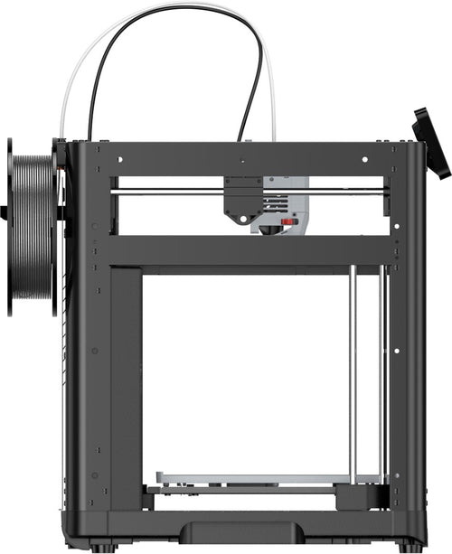 Zijaanzicht van de FlashForge Adventurer 5M met open frame en filamentspoel aan de achterkant